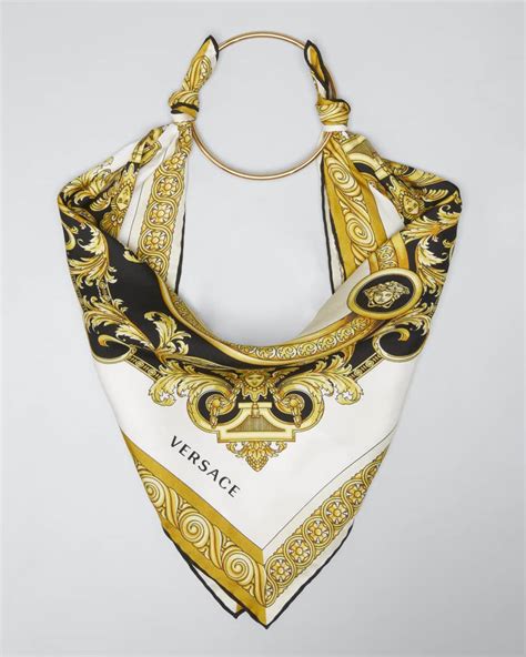 Versace Printed Silk Scarf with Ring 